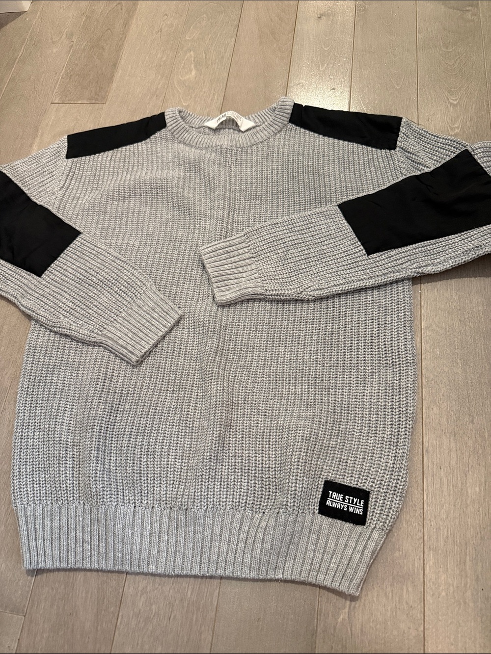 H&M Gray Sweater with Black Shoulder & Elbow Panels